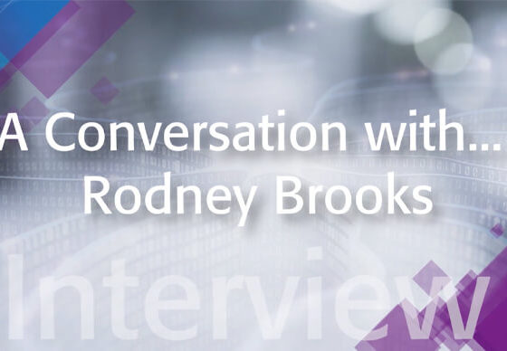 A Conversation with Rodney Brooks: IEEE TechEthics Interview. White text on purple and silver background.