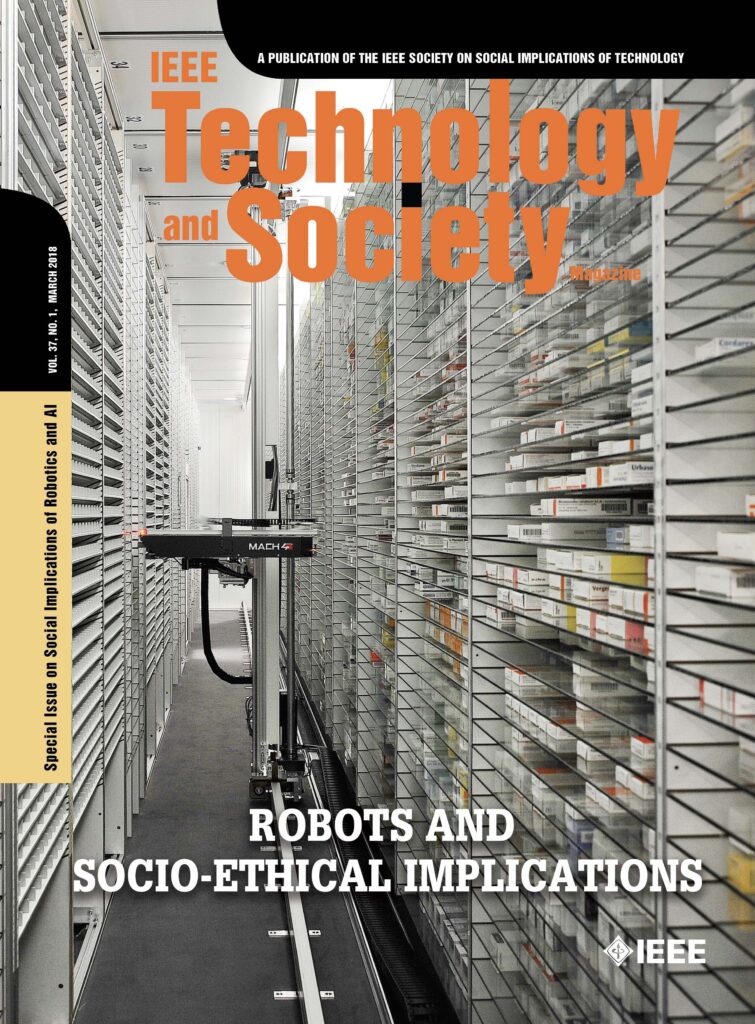 The cover of IEEE Technology & Society Magainze on Robots and Socio-Ethical Implications.