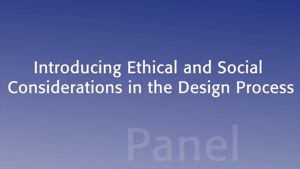 Introducing Ethical and Social Considerations in the Design Process written in white text on a purple background.