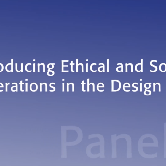 Introducing Ethical and Social Considerations in the Design Process written in white text on a purple background.