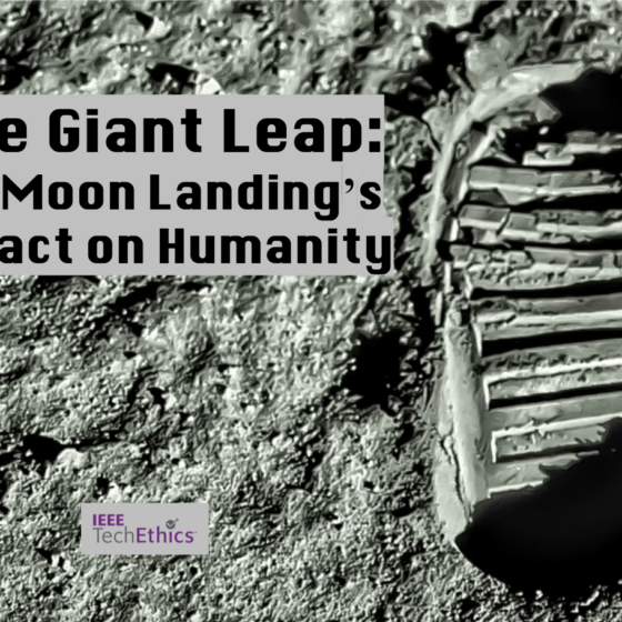 A close-up of a footprint in moon soil. Text reads One Giant Leap: The Moon Landing's Impact on Humanity.