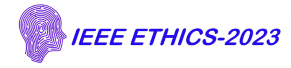 A purple head with maze-type lines next to the words IEEE Ethics 2023 in blue.